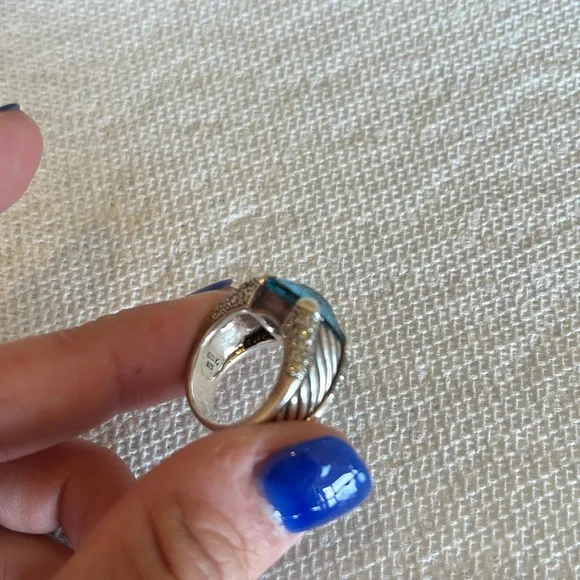 100% Authentic David Yurman blue Topaz/diamond ring size 7 - Picture 7 of 9